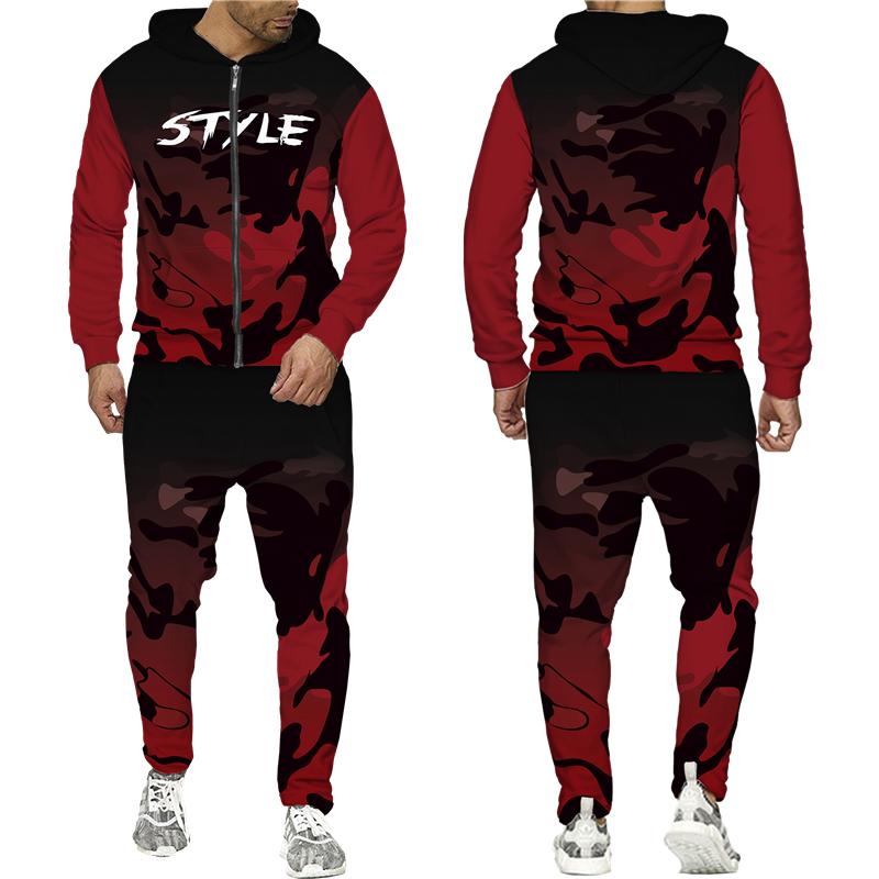 Весенне-осенний камуфляжный принт, мужские толстовки на молнии, брюки, костюм, уличная куртка с капюшоном в стиле милитари, спортивная одежда, спортивный костюм, комплект из двух предметов