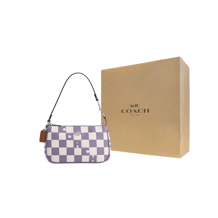 Coach Сумка через плечо Nolita 19 с клетчатым принтом из искусственной кожи Женские сумки Светло-лиловый Меловой-белый CR394-SVWPB