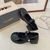 Round head thick heel British style retro black small leather shoes new light mouth French Mary Jane single shoes