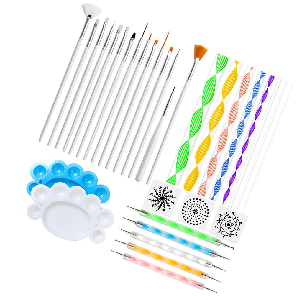 Набор из 33 инструментов для нанесения точек на мандалу с трафаретами для рисования, кистью, поддоном для краски для холста, камня, рисования ногтей