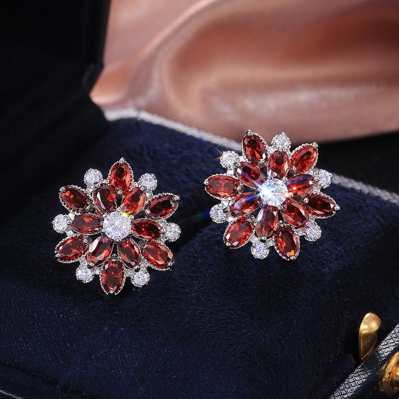 Luxury Sunflower Double-Layer Zircon Women's Stud Earrings - Fashionable Copper Jewelry Accessories