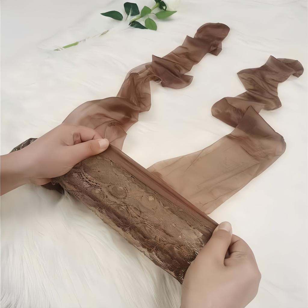 8D Oil Lace Top Floral Thigh High Stockings with Silicone Stay Up Night Club Party Wear Long Sheer Shiny Sock for Women