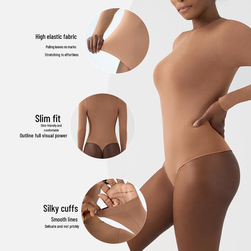 Бесшовный боди для йоги с длинными рукавами и V-образным вырезом в области промежности, с высокой эластичностью