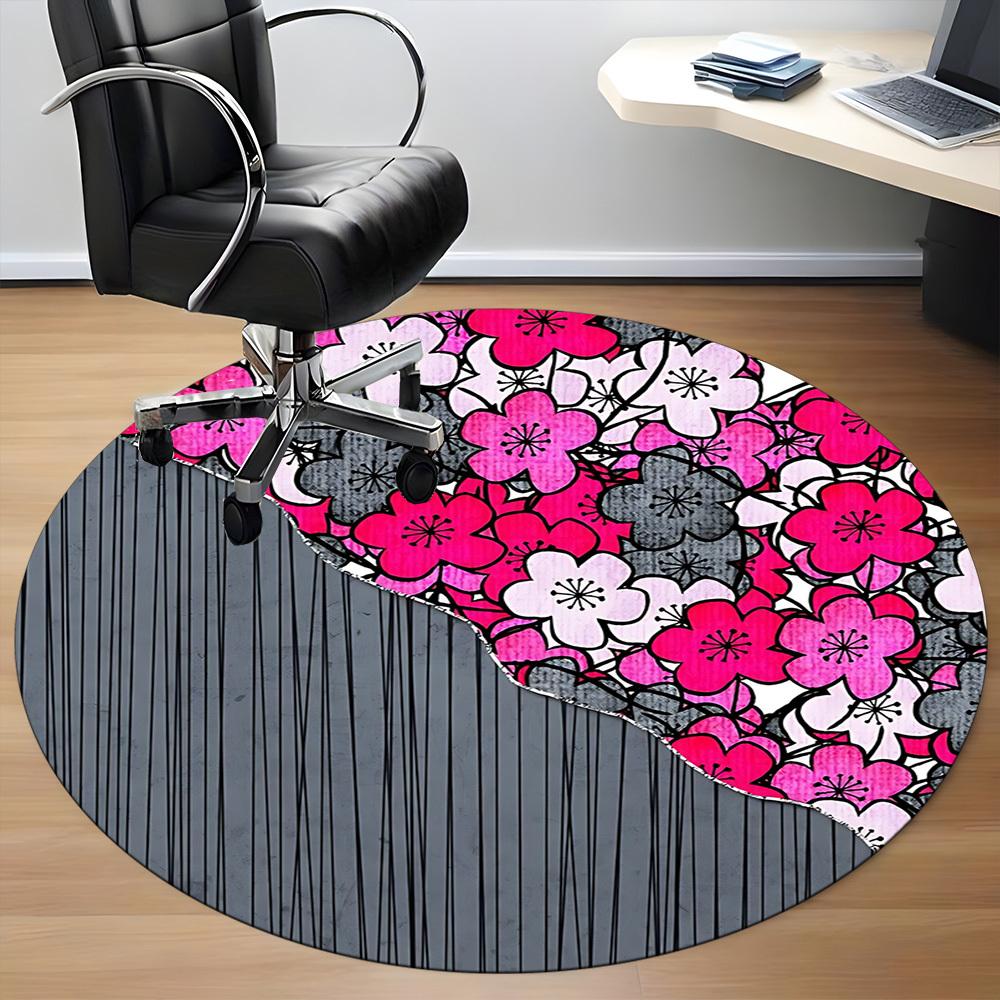 1pc Cherry Blossom Pattern Chair Carpet for Office, Non-slip, Soft and Durable Office Rug, Perfect for Office yy260131053