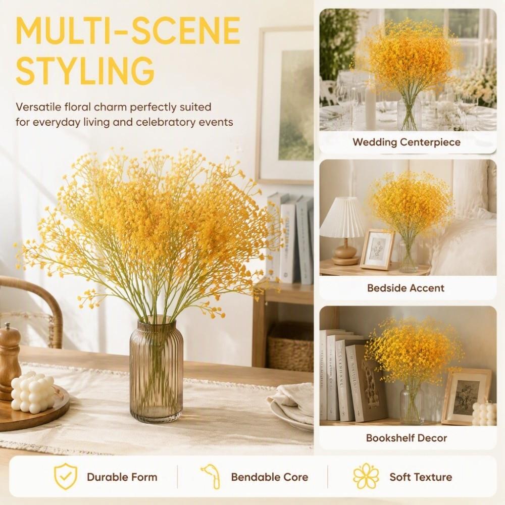 5pcs 3 Branch Artificial Gypsophila Fake Silk Petals Dancing Orchid Stems Office Decor