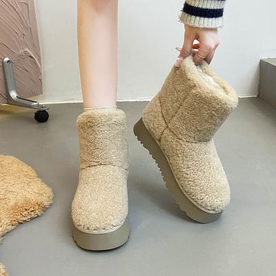 Женские мягкие эластичные толстые подошвы зимний мех один теплый анти-холод с подкладкой сноубутсы нескользящие износостойкие повседневные спортивные плюшевые хлопковые ботинки