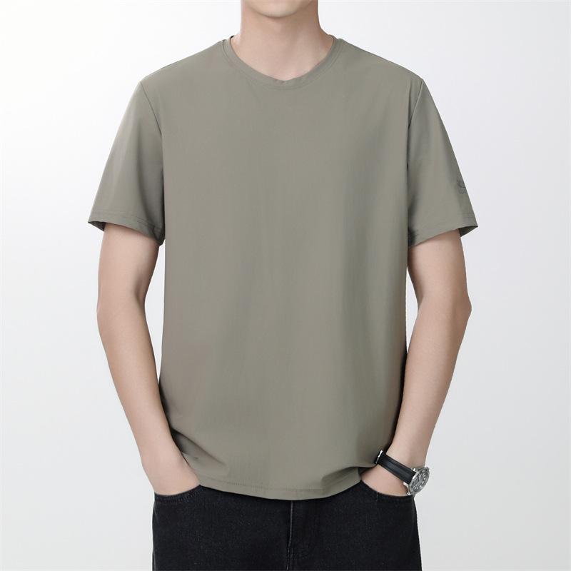 Men's Round Neck Ice Silk T-shirt, Quick Drying Short Sleeved Loose Plus Size Sports T-shirt, Men's Clothing