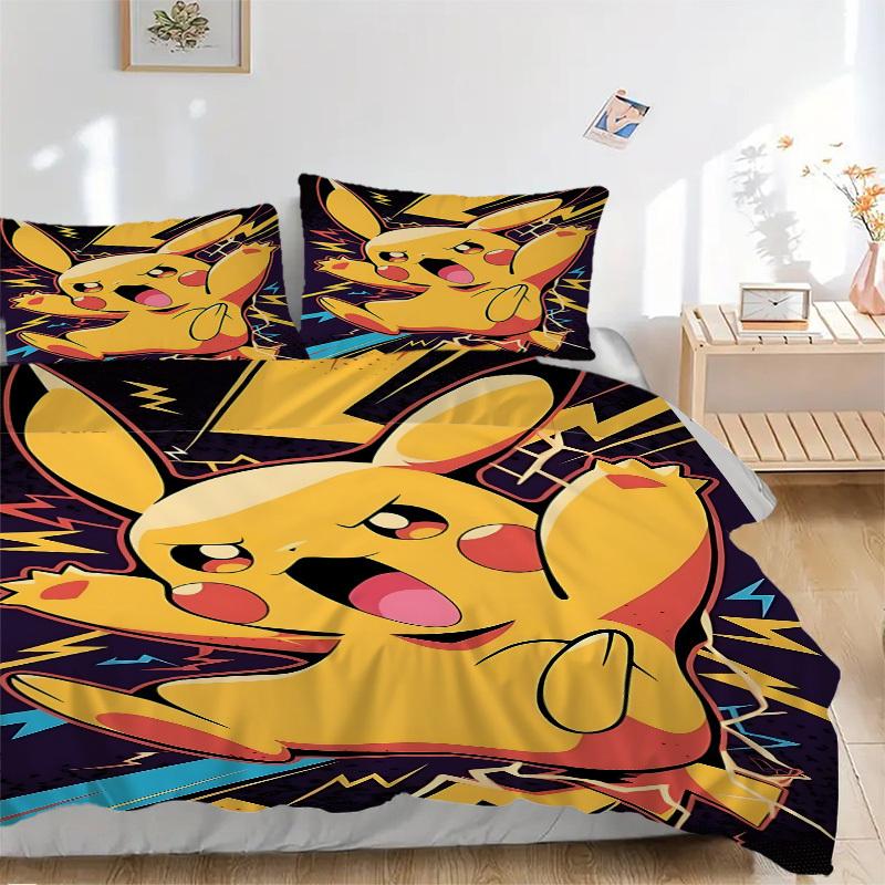 3pcs bedding set Pikachu Electric Includes 1 Comforter + 2 Pillowcases, Without Pillow Inserts, Soft Comfortable,a0910244