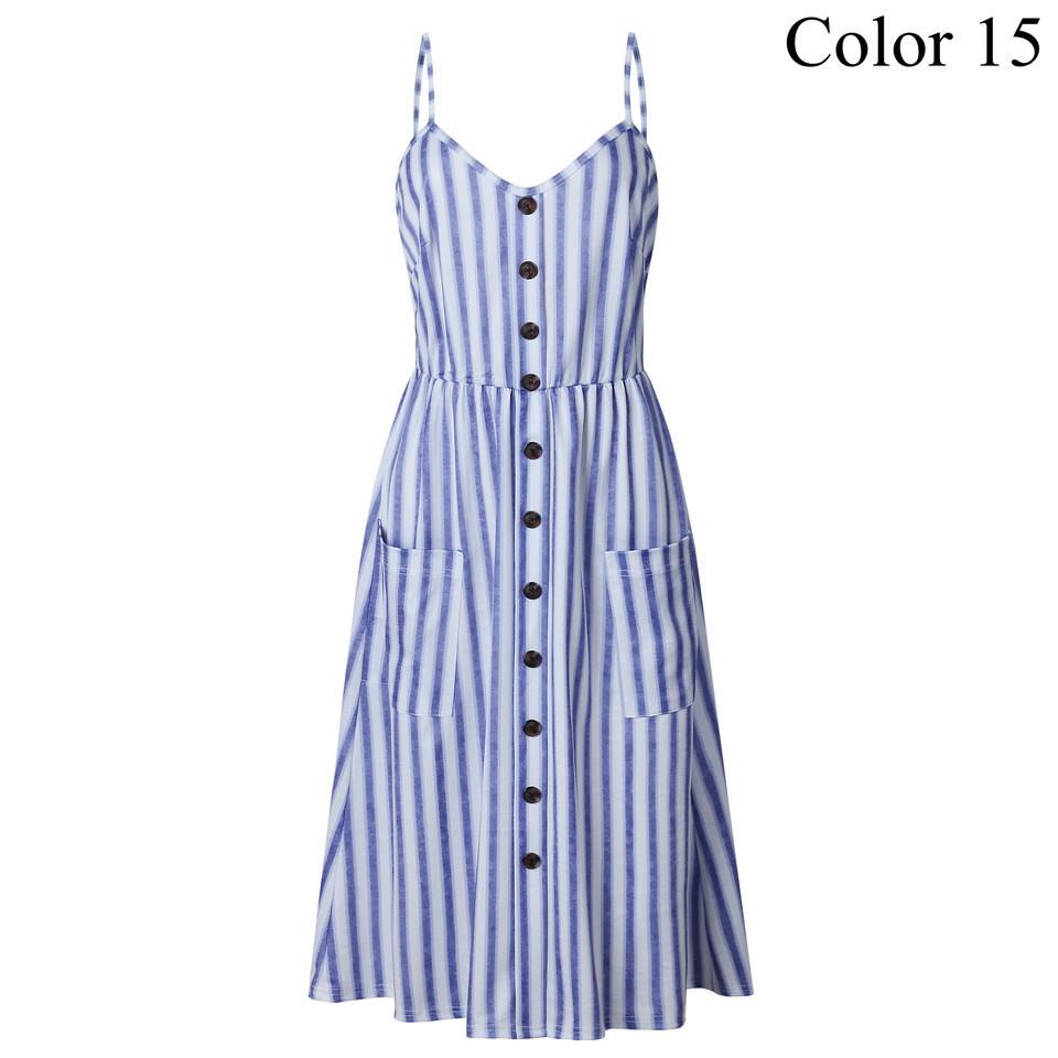 Sexy V Neck Backless Floral Summer Beach Dress Women Striped Button Pineapple Party Midi Dresses