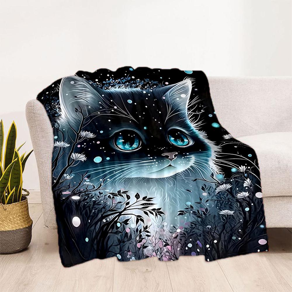 Whimsical Cat Artwork Flannel Blanket,Lightweight,Office Blanket,Sofa Blanket,Comfortable Blanket