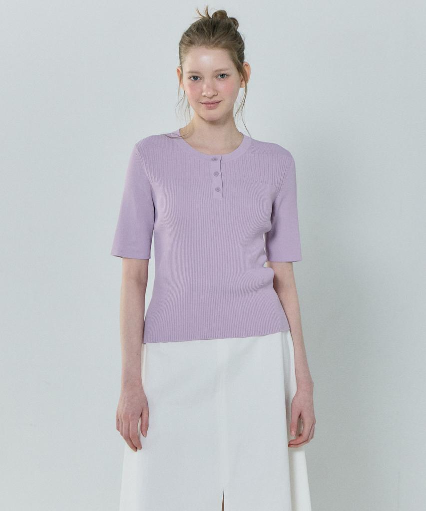 BASIC HOUSE Women'S Rayon Ribbed Short Sleeve Sweater Lavender Lzkt3204