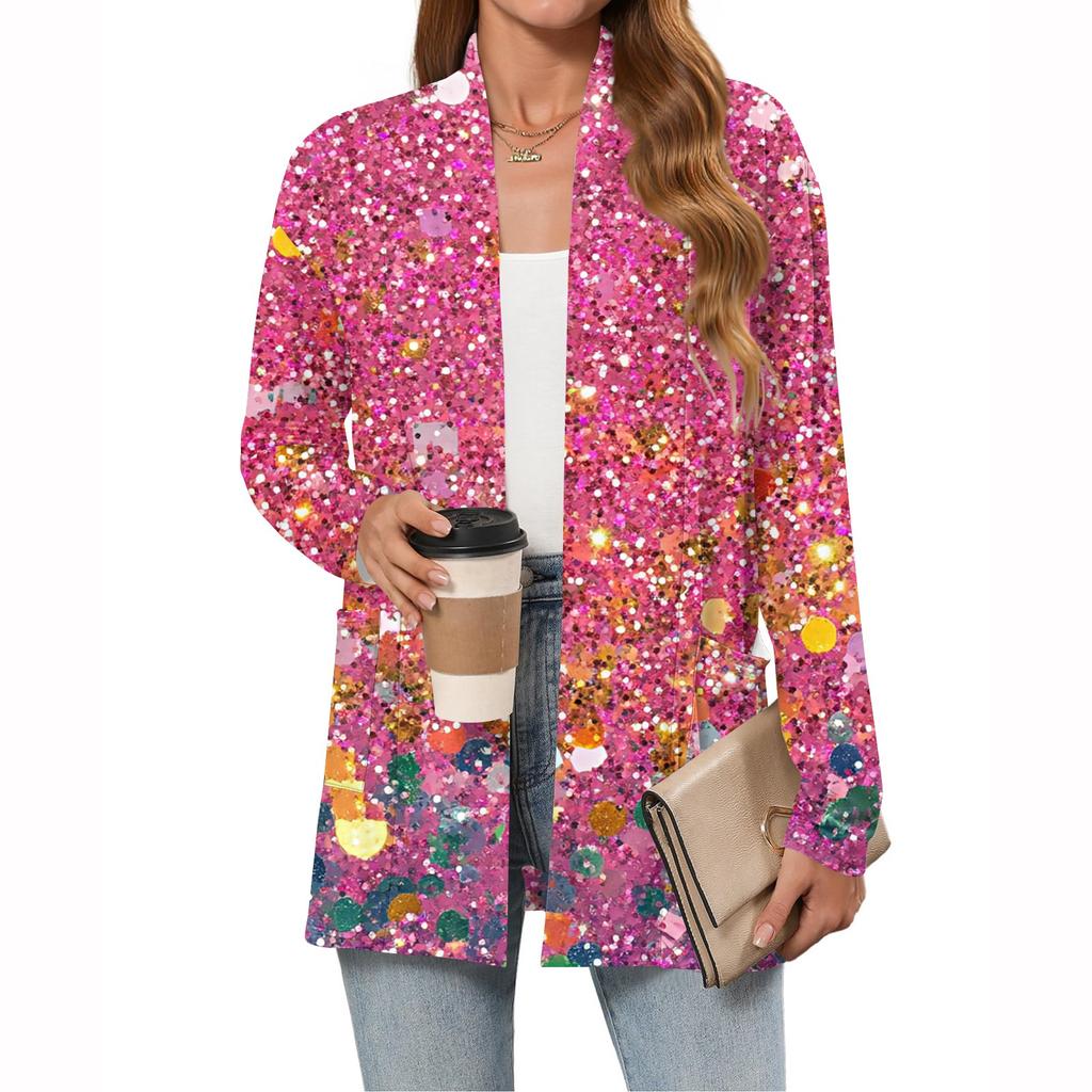 Женский рождественский кардиган с принтом, легкий, с длинными рукавами, повседневный, свободного кроя, тонкий, с карманами, куртка-кардиган