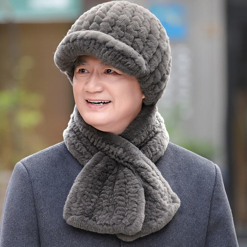 Шапка отца среднего возраста и старика, мужской шарф, теплая, утолщенная шляпа из меха бобрового кролика для старика зимой.