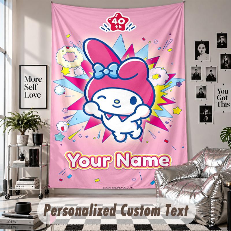 Custom Tapestry Wall Hanging, My Melody Personalized Name Text Home Wall Decor
