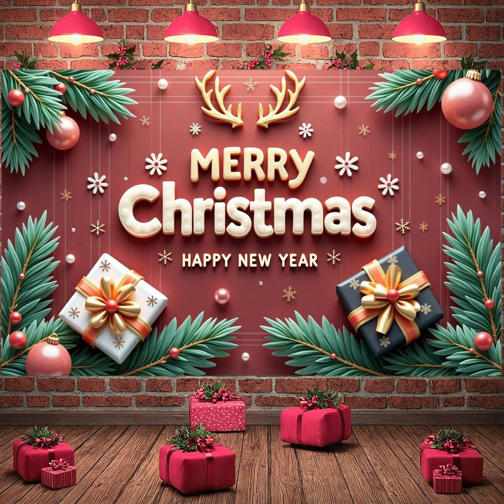 Xmas Banner New Year Christmas Decoration Banner Christmas Banner Reindeer Antler Decor For Office Decor Mall Decoration