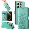 For Xiaomi 14T Wallet Case Butterfly Floral Imprint PU Leather Phone Cover with Wrist Strap