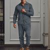 Men's Heavy Twill Jacket & Casual Pants Solid Color Jacquard Two-Piece Suit for Autumn/Winter