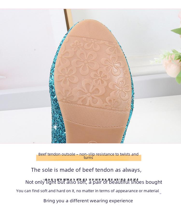 2025 Новые корейские туфли принцессы с кристаллами и пайетками для девочек с мягкой кожаной подошвой