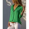 GMXIA Women's Fashion Casual Summer Solid Color Print Long Sleeve V-Neck Blouses & Chiffon Shirts