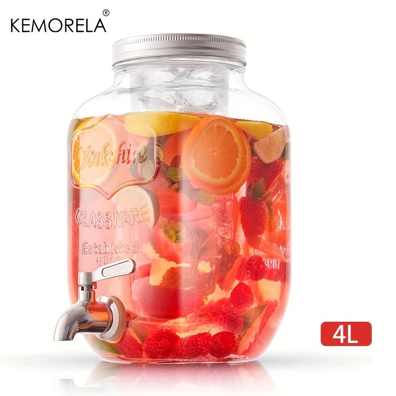 KEMORELA 4/5 л Диспенсер для напитков из нержавеющей стали с краном - Герметичная протекающая стеклянная банка для солнечного чая с антикоррозийными крышками для вечеринки