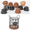 Coffee Pod Basket, Decorative Round Wire Capsule Holder with Wooden Base, Proof Metal Construction, Weighted Base, For Cafe Kitchen (Black)