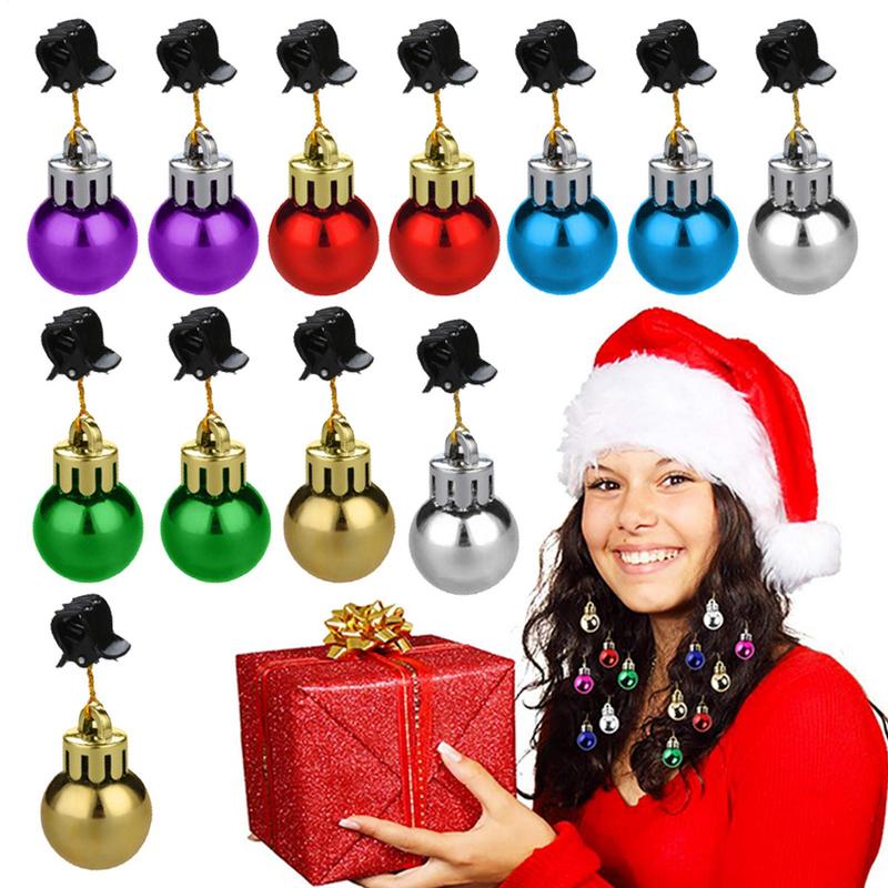 12Pcs Christmas Beard Baubles Ornaments Colorful Ball Bell Beads Beard Clip for Men New Year Navidad Party Decoration Supplies