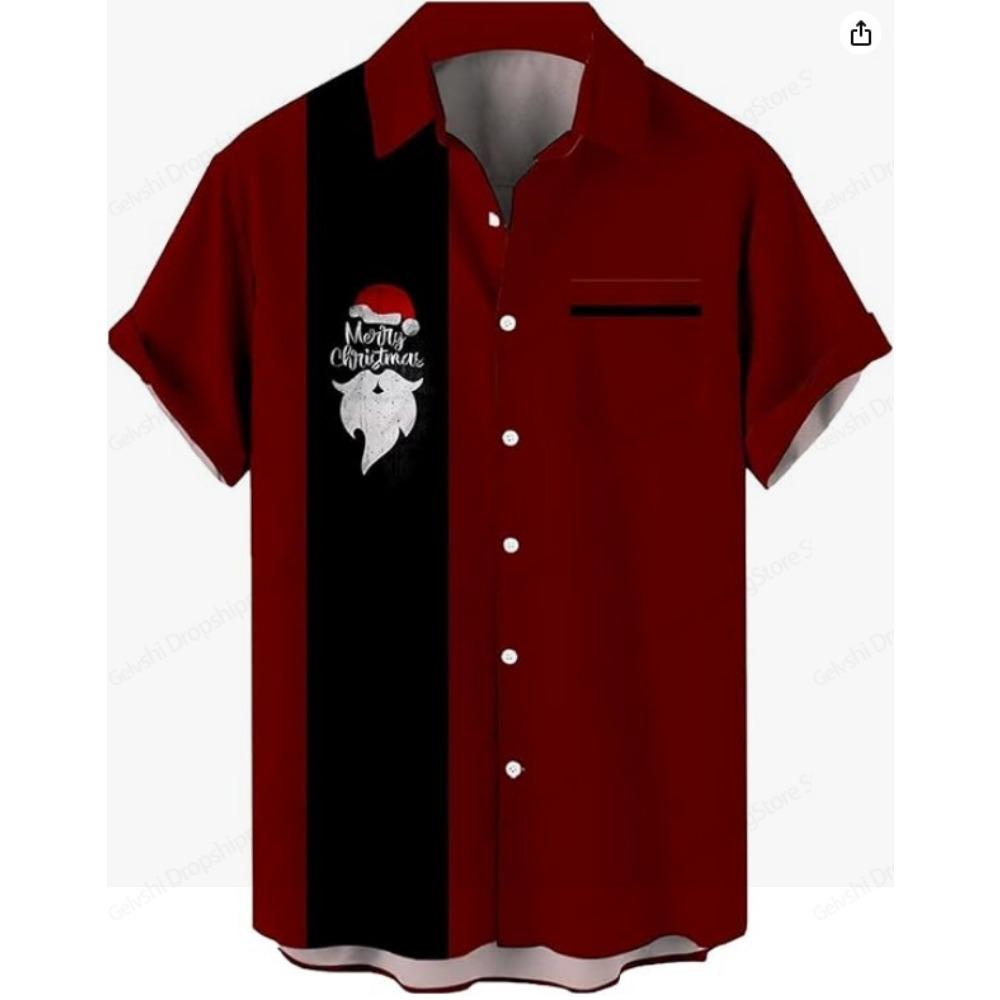 Santa Claus Hawaiian Shirt Pocket Christmas Elegant Print Shirt Men Women Fashion Short Sleeve Hawaiian Shirt Beach Blouse Elk