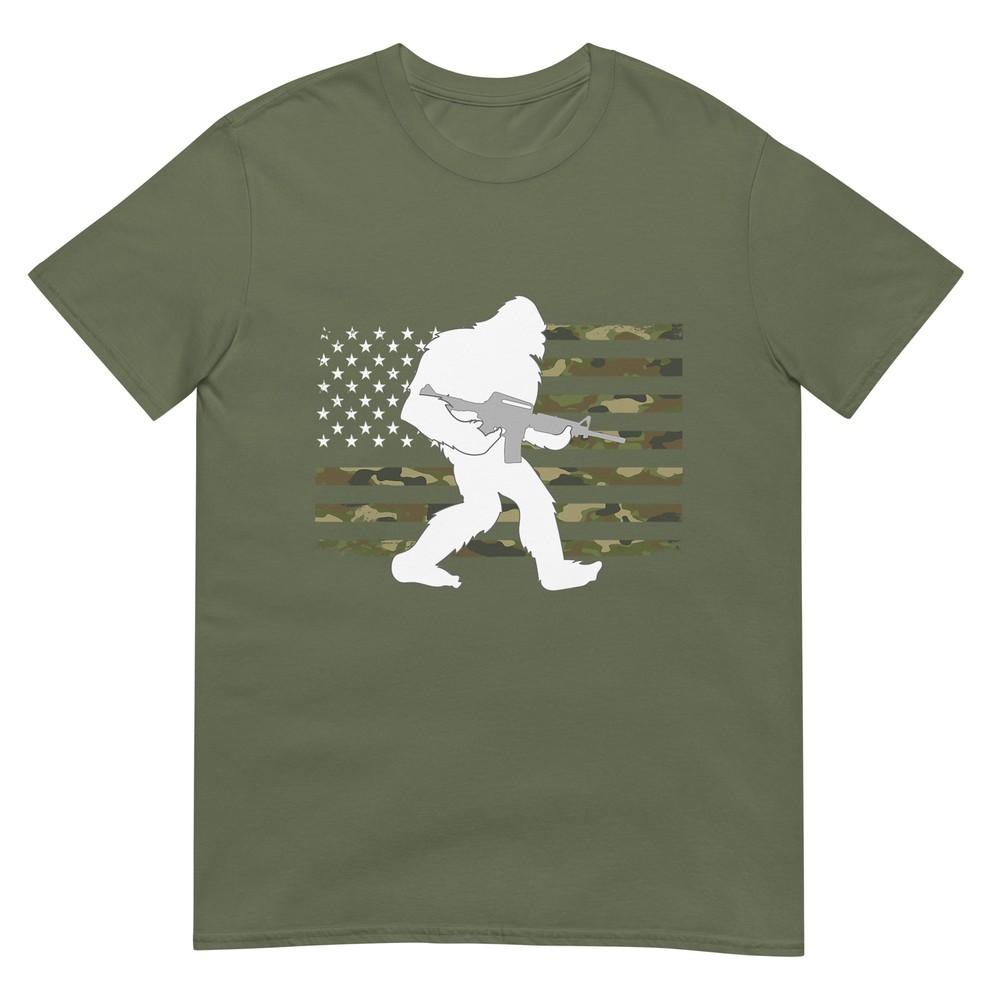 Bigfoot Gun Owner Camo Us American Flag Sasquatch Ar15 Rifle Tshirt