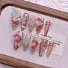 Handmade Gradient Pink Chinese Style Peony Nail Tips Medium Length Premium Acrylic Press-On Nails Women