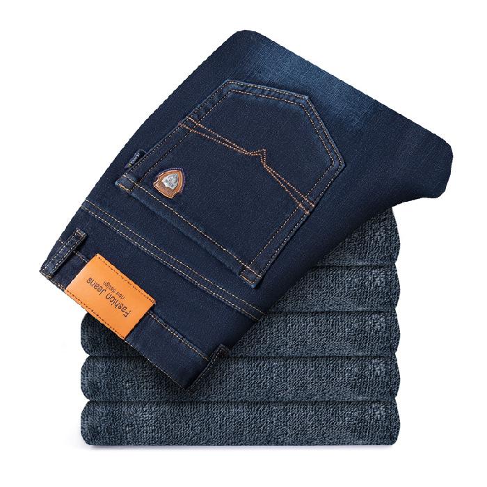 Флисовые джинсы зимние новые деловые прямые свободные эластичные утолщенные теплые длинные брюки