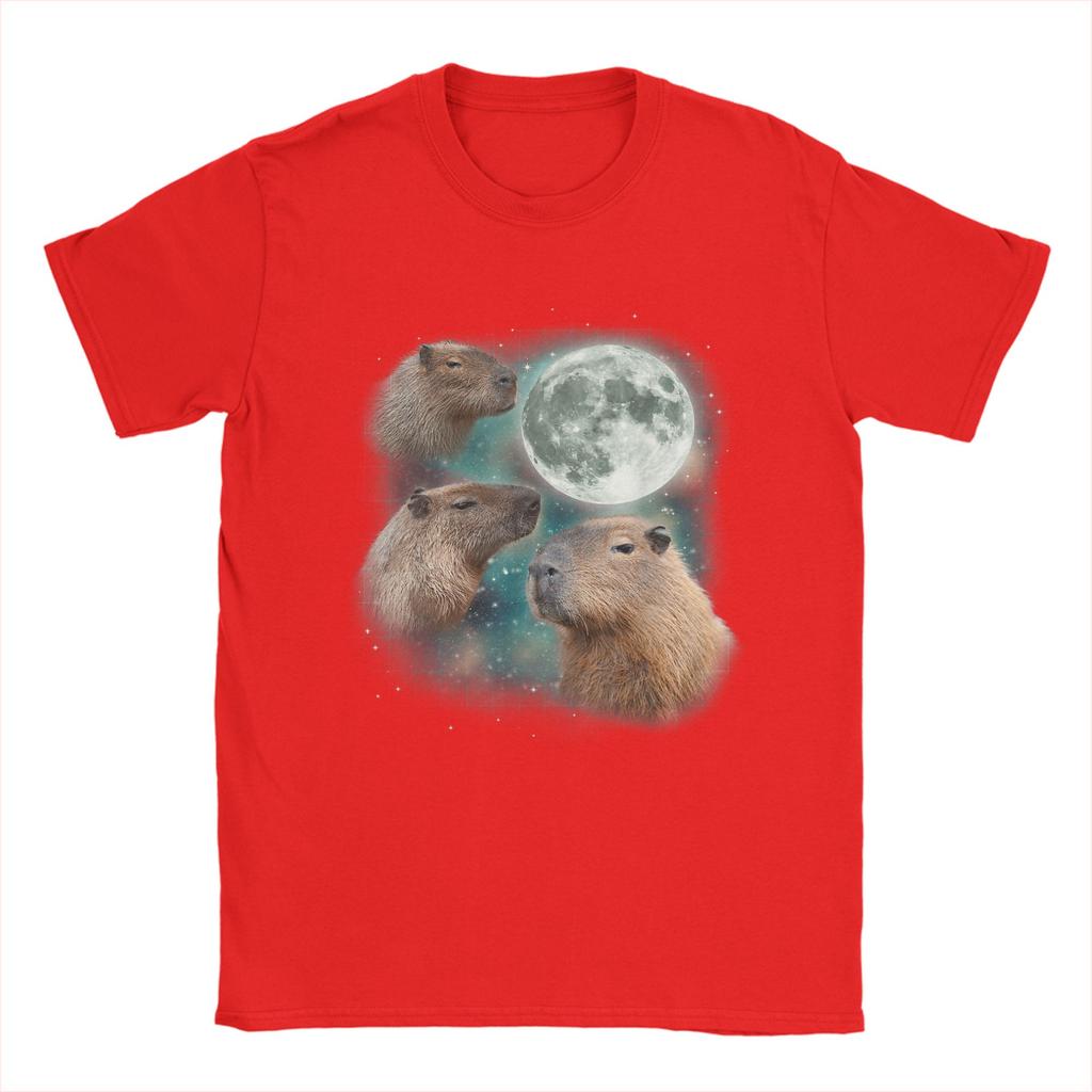 3D Capybara Moon Giant Rodents Weird Howling Unisex T Shirts Funny Tees Short Sleeve Crewneck TShirt Cotton Gift Idea Clothes