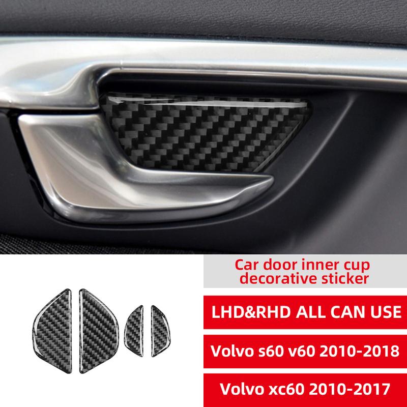 Car Door Inner Bowl Sticker for Volvo S60 V60 2010-2018 for XC60 2010-2017 Interior Trim Soft Carbon Fiber Accessories LHD RHD.