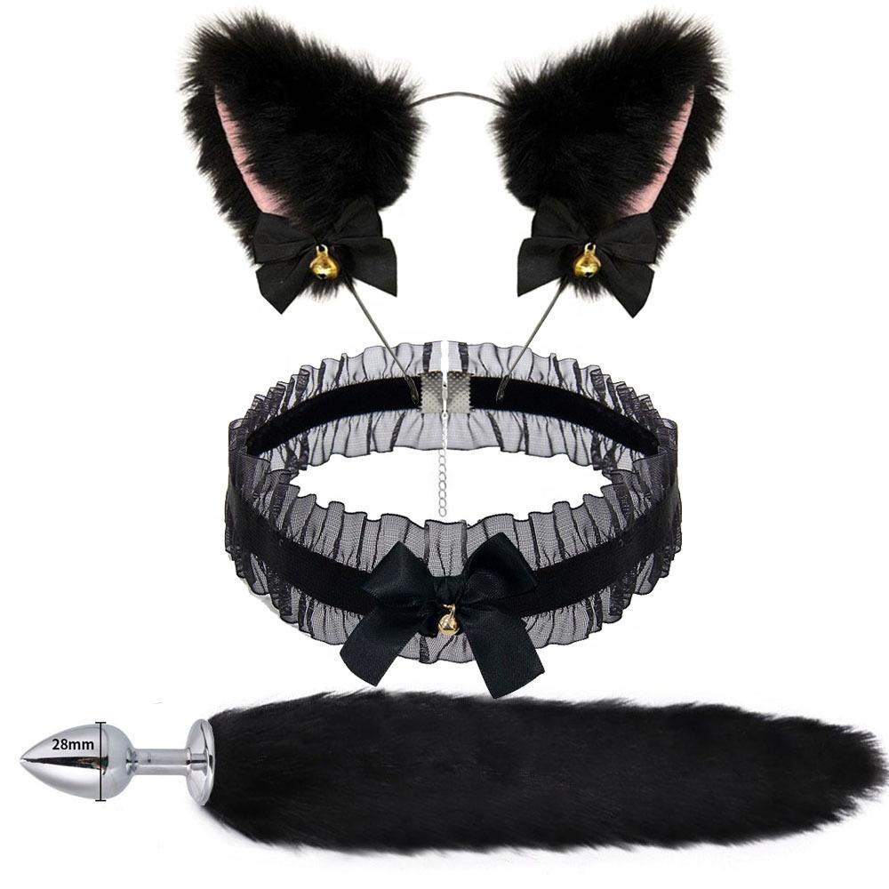 Popular  Hot Sell  Sex Lesbian Cat Ears Hair Band Nipple Clip Plug Anal Adult fox Cat Tail Anal Butt  Plug Sex Toys for Woman