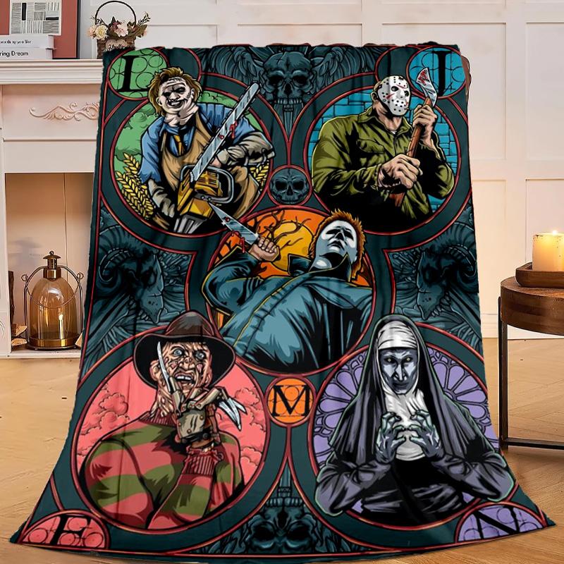 1PC Horror Movie Characters Flannel Blanket Gift, Suitable for Both Men And Women, Soft Ideal for Beds And Sofa, Birthday Or Christmas Gift