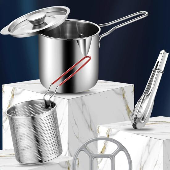 Сковорода-фритюрница темпура с корзиной-ситом из нержавеющей стали для жарки куриных каш и супов