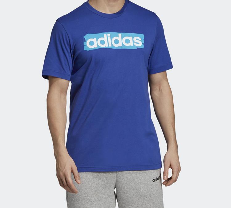 Adidas ESSENTIALS T Shirts Men's Blue Crew Neck Moderate Straight Fit DV3052