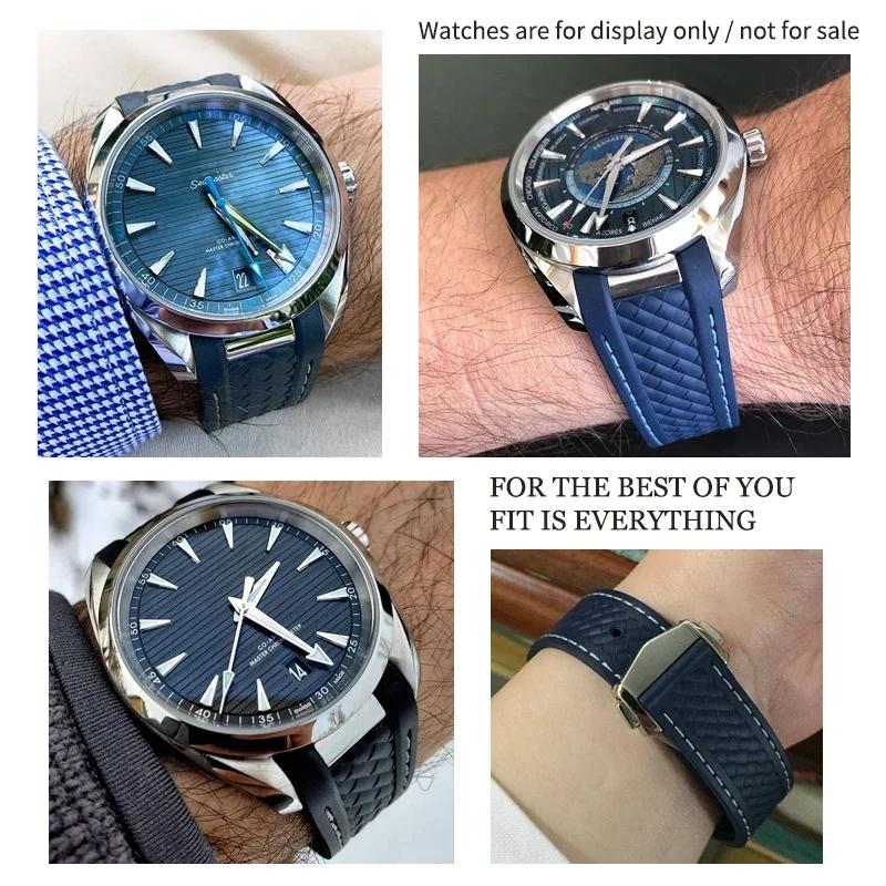 Rubber Silicone Watch Strap for Omega Seamaster 300 AT150 Aqua Terra Ultra Light 8900 Steel Buckle Blue Watchband Bracelets 20mm