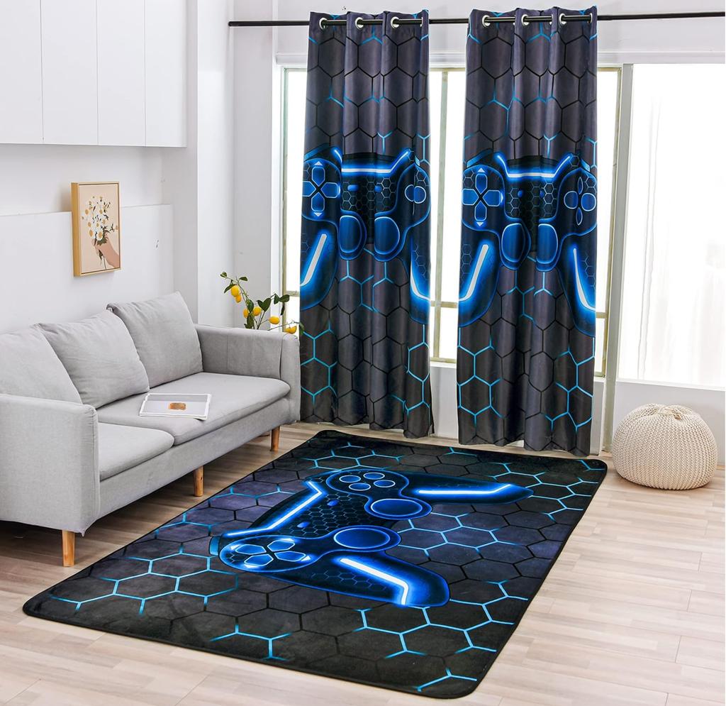 Gaming Controller Area Rug Neon Green Hexagon Pattern Non Slip Washable Floor Carpet for Game Room Bedroom Living Room