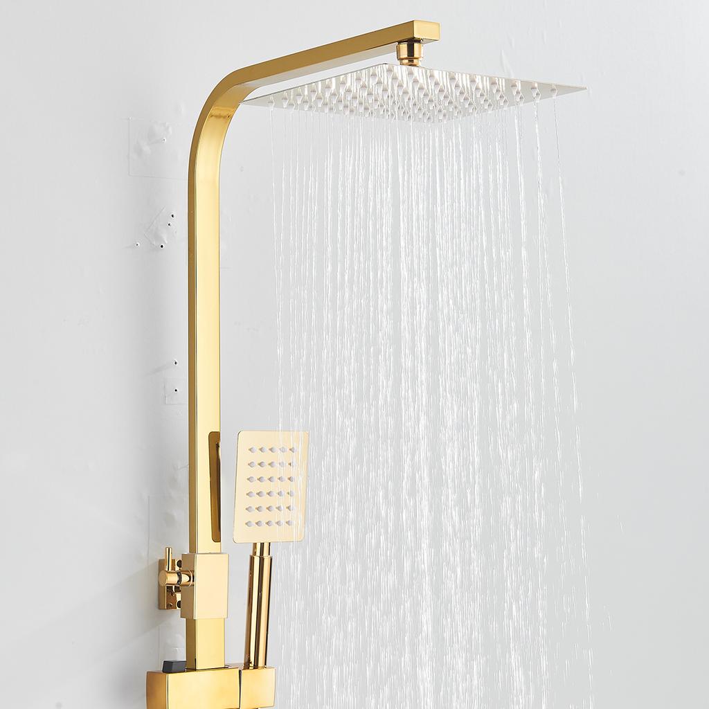 Glossy Gold Shower System 3 in 1 with Rain Handheld Shower Swivel Spout Shower For Bathroom Bathtub Shower Faucet