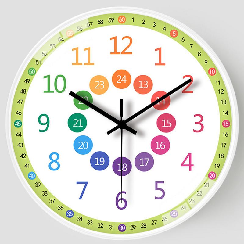 Teaching Time Clock For Kids 8-Inch Kids Room Wall Decor Analog Clock Non Ticking Telling Time Teaching Clock Silent Learn To