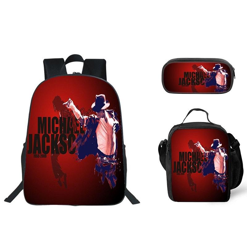 Student Backpack Lunch Bag Pencil Case 3-Piece Set, Waterproof Durable Large Capacity, MJ Pattern, Kids School Bag Set