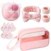 13PCS Pink Makeup Kit - Sponge Makeup Egg - Triangle Bow Powder - Large Capacity Transparent Waterproof Portable Simple Travel Storage Toiletry Bag