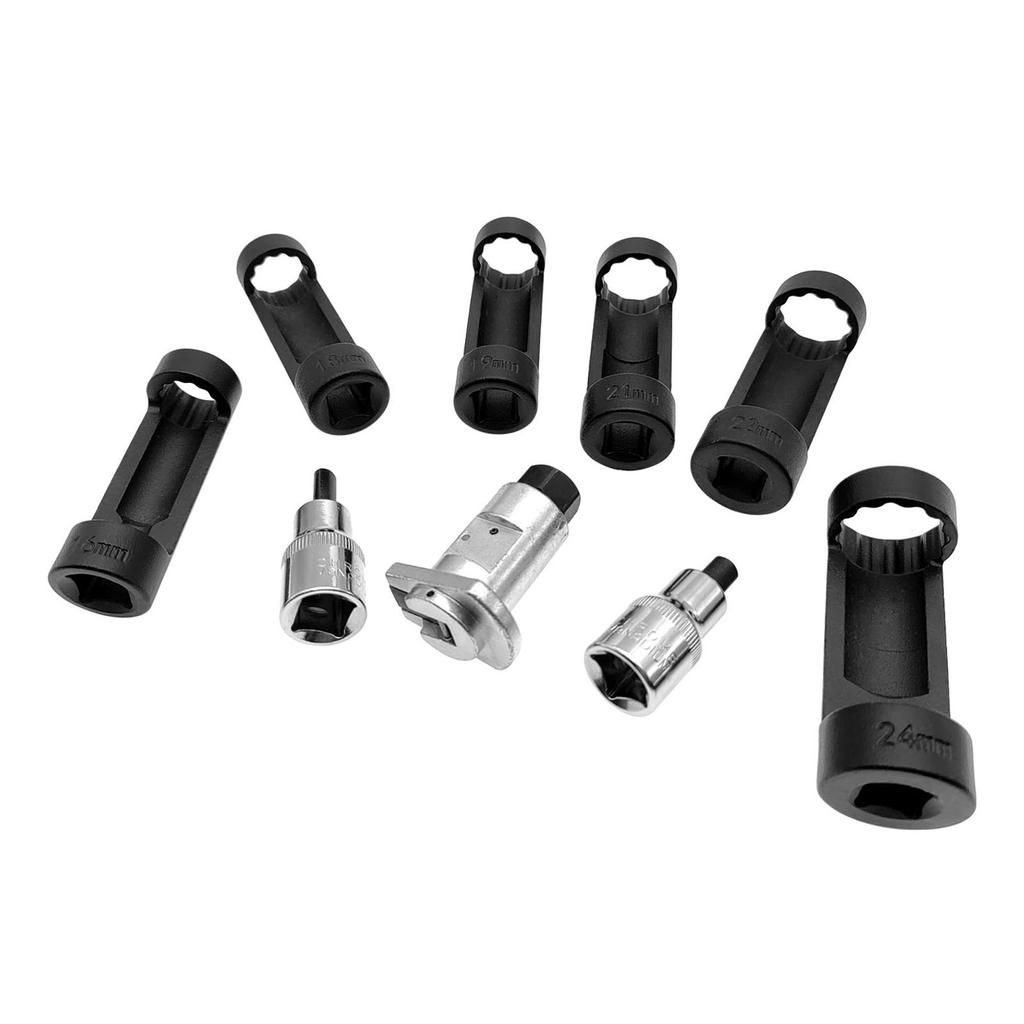 9PCS Shock Absorber Tool Kit, 16mm 18mm 19mm 21mm 22mm 24mm Strut Nut Socket with 12 Point 1 2 Drive Suspension Strut