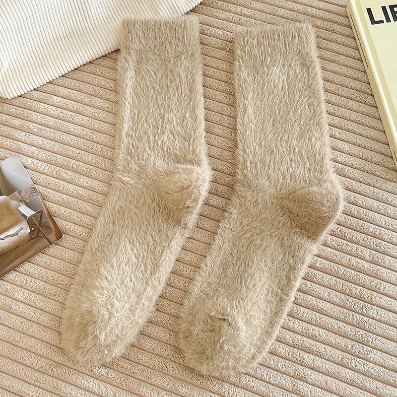 Носки из норкового бархата однотонные мужские утепленные домашние носки-тапочки зимние теплые плюшевые чулки для сна