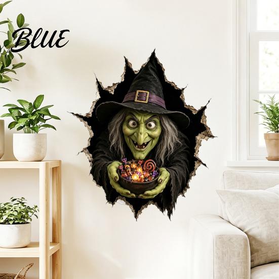 Decorative Decals for Dormitory Halloween Break-in 3D Wall Decals Illusion Effect Spooky Breaking Through Stickers Party Sticker Horror Ghost Witch