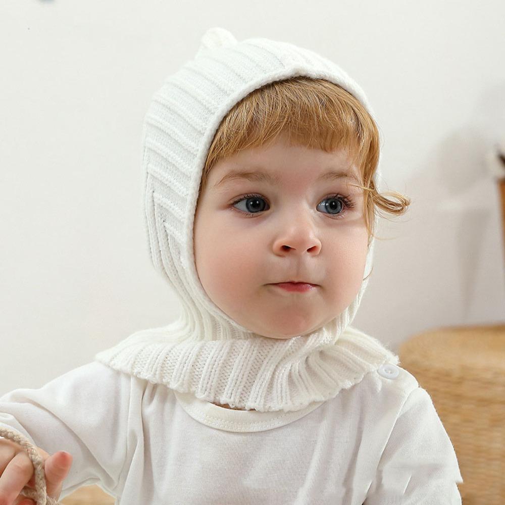 Knitted Baby Beanies Windproof Collar Hat and Scarf Integrated Boy Girl Infant