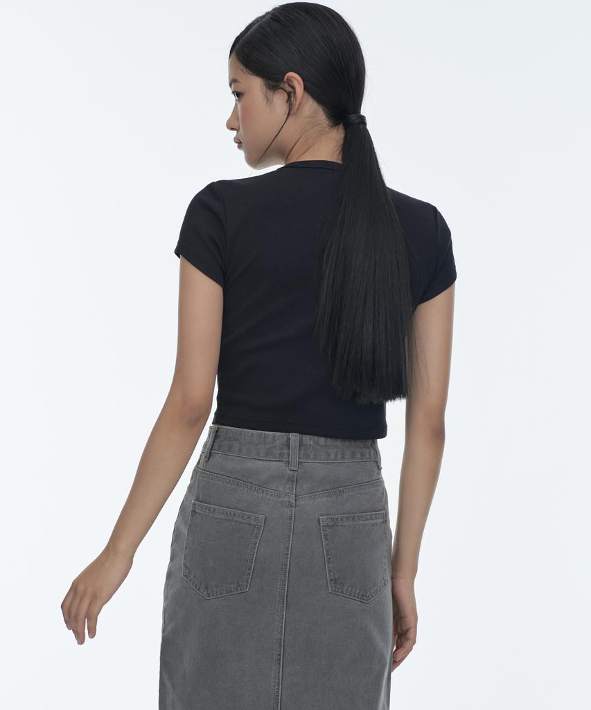 Musinsa Standard Woman Women'S Front Slit Denim Long Skirt [Gray]