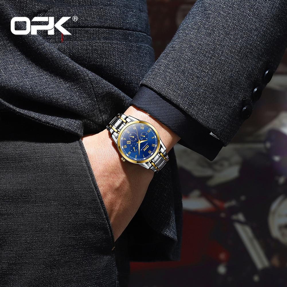 OPK 8119 Classic Chronograph Men Watch Calendar Luminous Stainless Steel Waterproof Quartz Man Business Wristwatch