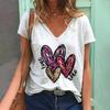 New Women's T-shirt Love Leopard Short Sleeve 3d V-neck Fashion Female Clothing Streetwear Casual Tops Harajuku Summer T Shirt