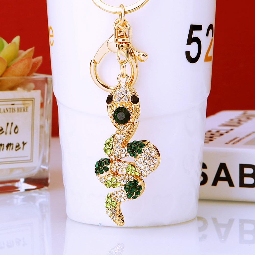 Fortune Rhinestone Snake Keychain Exquisite Women's Bag Pendant Cute Snake Lucky Pendant  Couple